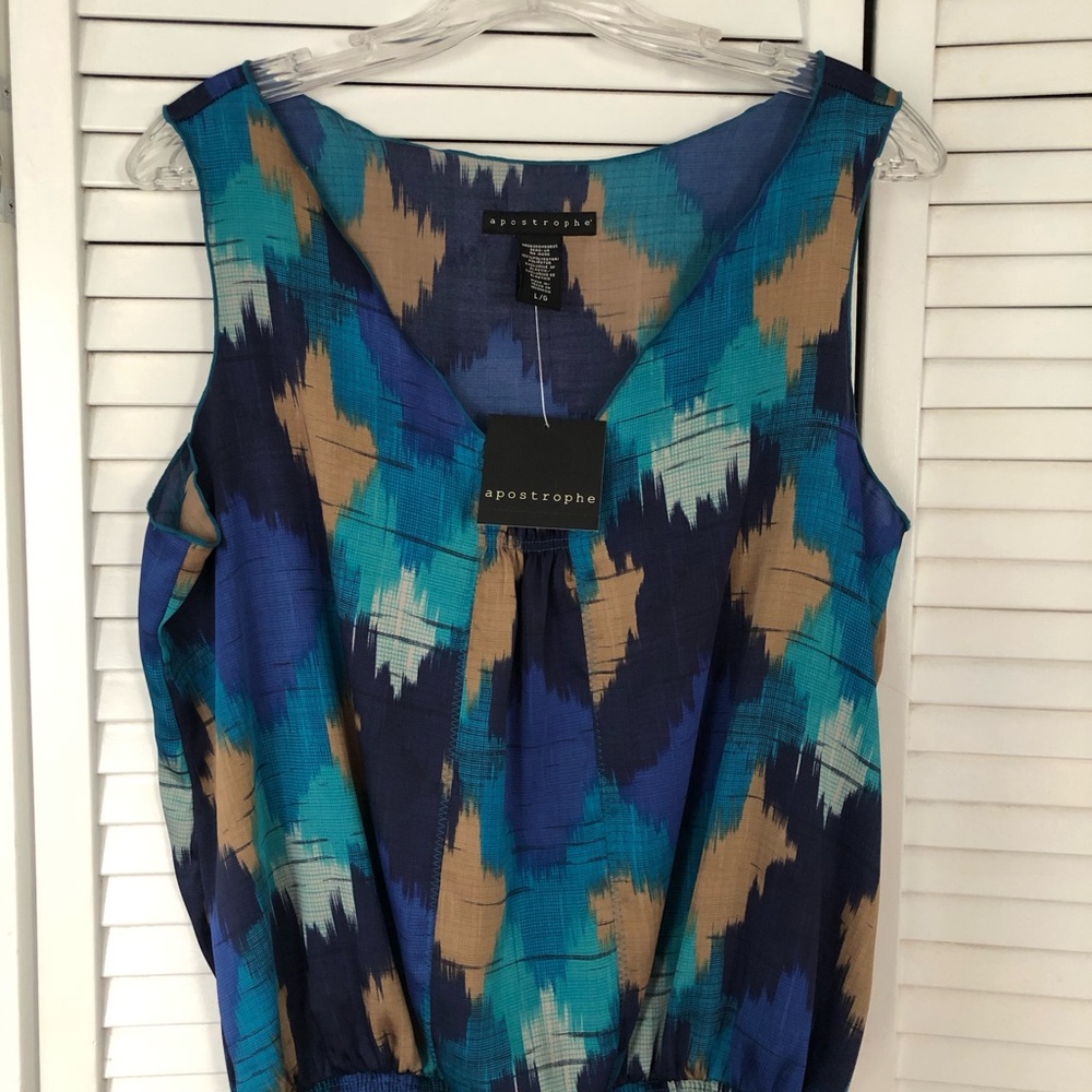 Apostrophe Vibrant Blue and Tan Patterned Top. Brand new.